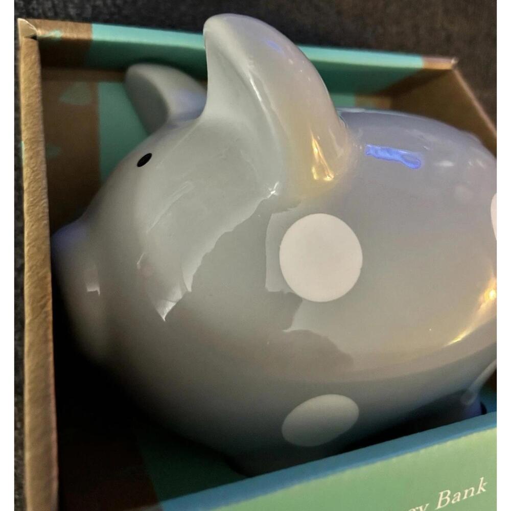 Pearhead Large Blue Polka Dot Ceramic Piggy Bank Baby Girls Gift & Nursery Decor